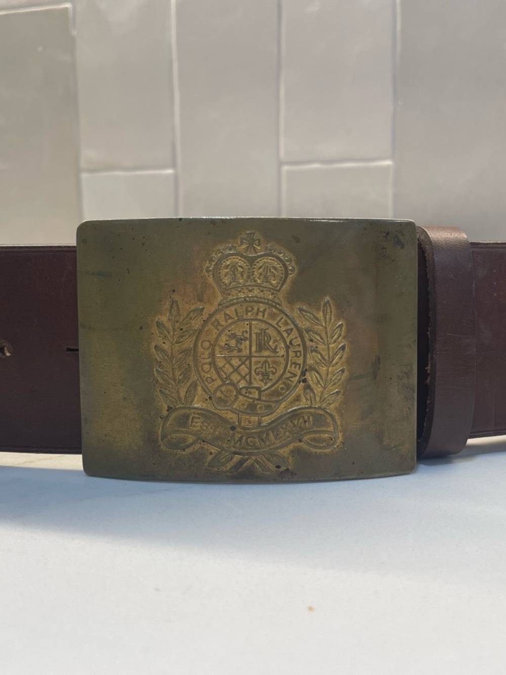 Polo by Ralph Lauren Vintage Brass Crest Buckle with Brown Leather
